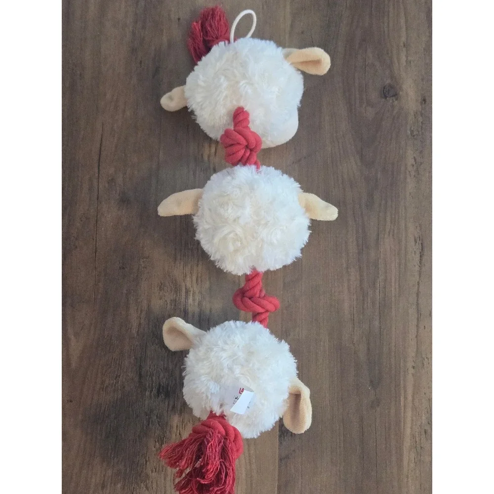 Lamb Chop Plush 3 Head Rope Dog Toy DreamWorks Shari Lewis White Red 2024